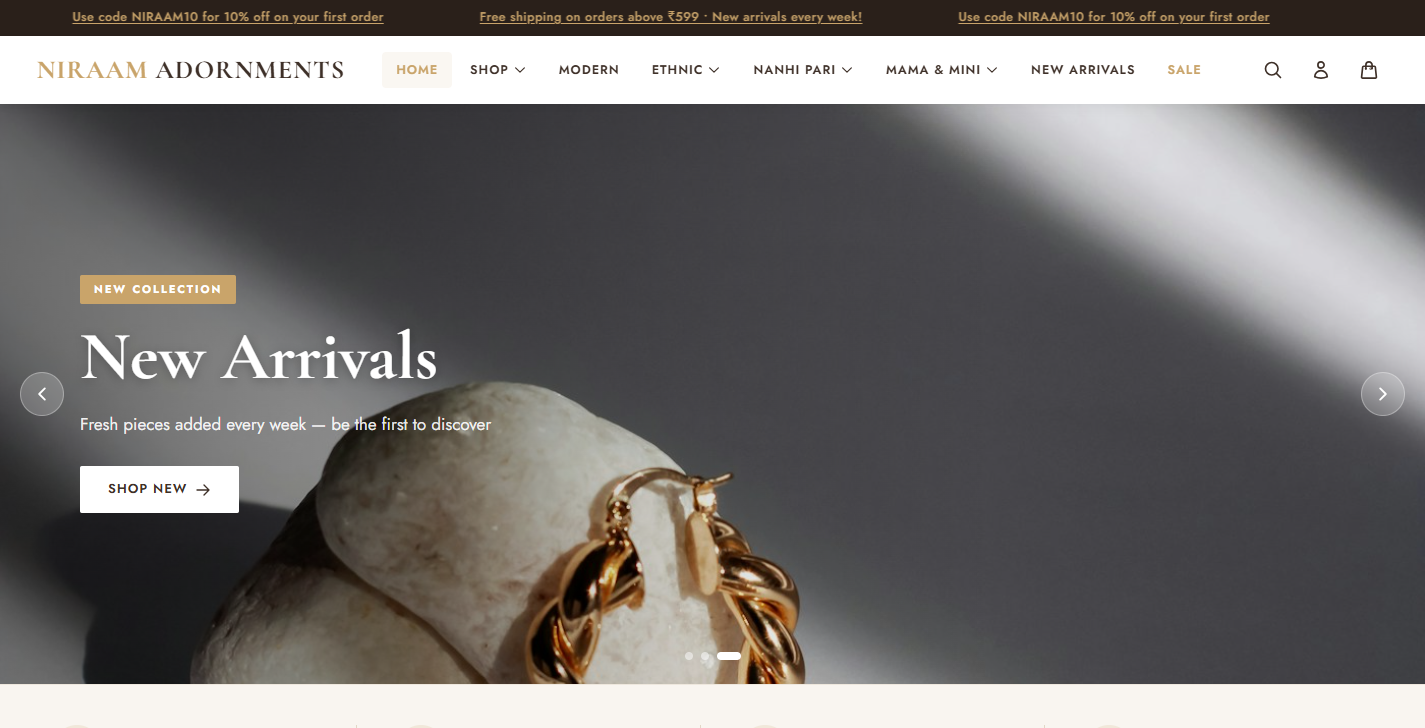 Niraam Adornments — E-commerce Website